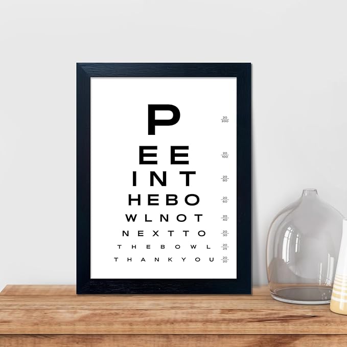 Funny Bathroom Signs Eye Chart Canvas Wall Art Humor Framed Black and White Bathroom Print Poster Fun Toilet Art Home Picture Wall Decor