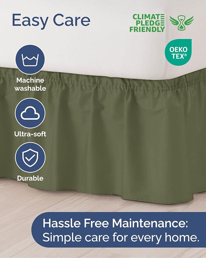 Wrap Around Dust Ruffle Bed Skirt, Full Size - 14 Inch Drop, Sage Green | Easy Fit Elastic Strap, Adjustable Pleated Bedskirt w/Brushed Fabric, Wrinkle & Fade Free, for Women, Men, Kids & Teens