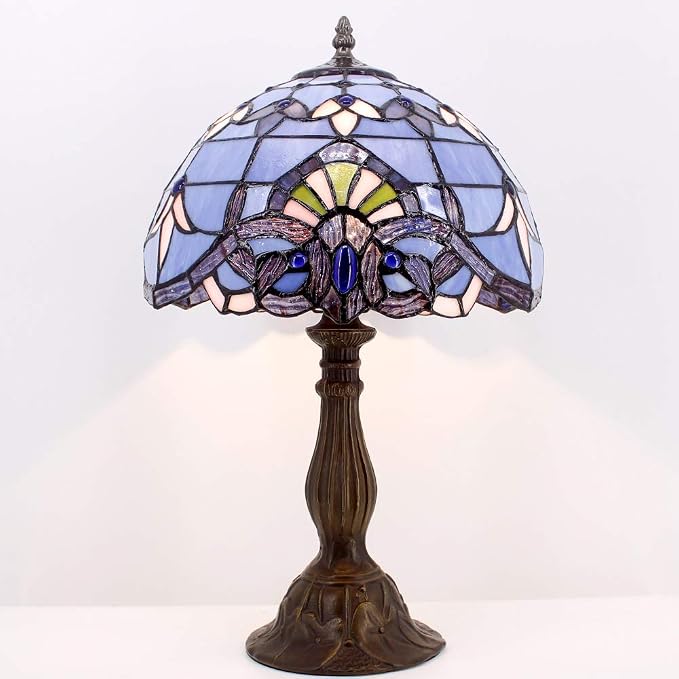 WERFACTORY Tiffany Lamp Stained Glass Table Lamp 18Inch Blue Purple Baroque
