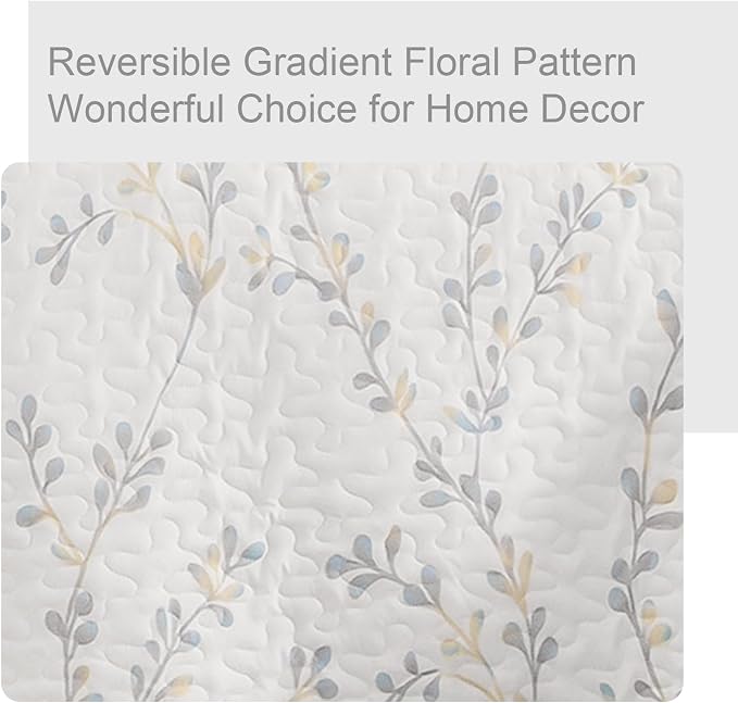 Exclusivo Mezcla Reversible Boho California King Quilt, White | Lightweight Soft Bedspreads, All Season Flowers Coverlet Bedding Set, Printed Floral Pattern, 1 Quilt and 2 Pillow Shams