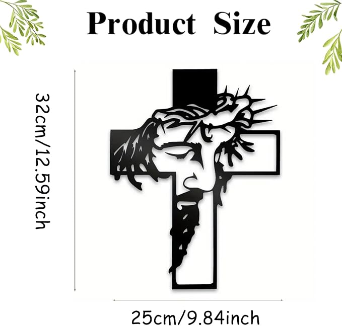 Black Jesus Wall Cross Decor Metal Crucifix Wall Hanging Wall Sculpture for Living Room Home Office Thankful Religious Gifts Grateful Blessed Christian Gifts for Women Special Mother's Day Gift Home Decor Entry Way(Size:12.59 * 9.84in)
