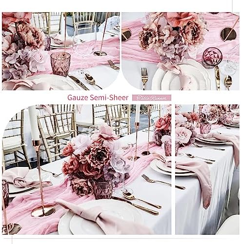 10 Pack Pink Cheesecloth Table Runner, Extra Wide 35x120 Inch