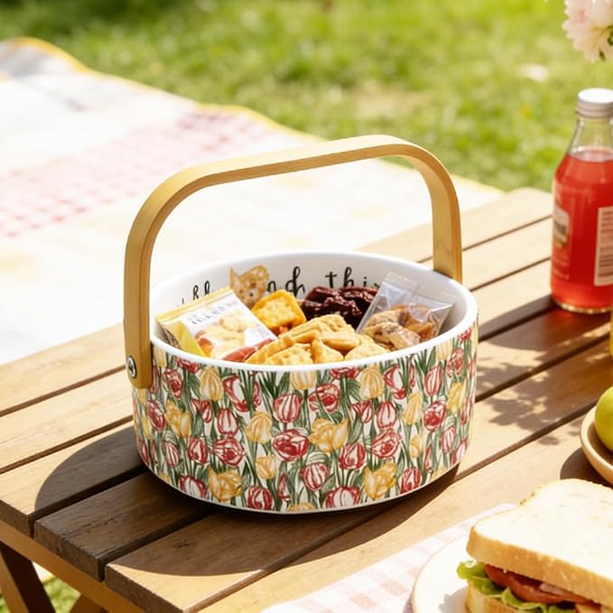 Cute Elegant Snack Candy Nut Fruit Server Mothers Day Gifts Farmhouse Decorative Bowl for Home Kitchen & Dining Table Office Decor(Tulip)