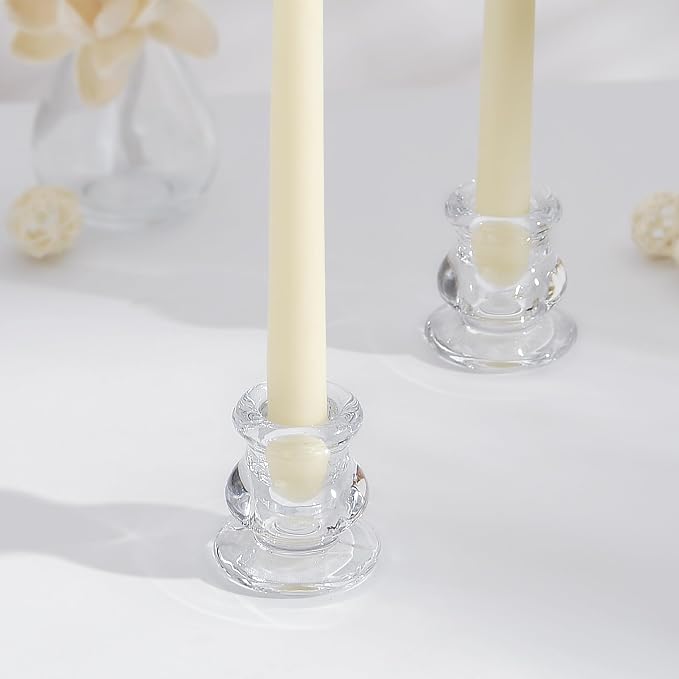 Clear Glass Taper Candle Holders Set of 12 | Candlestick for Wedding Decoration and Dinning