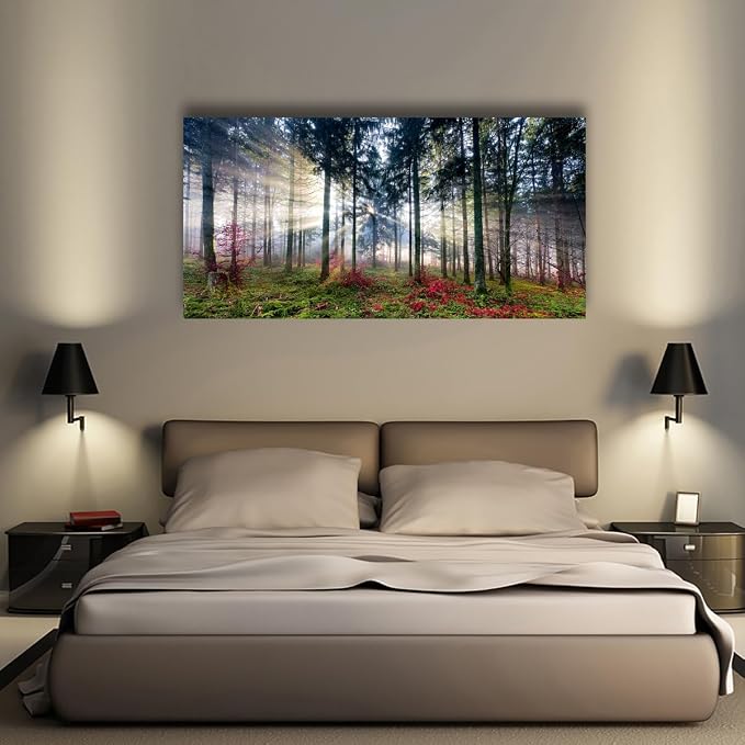 Nature Landscape Sunrise Tree Canvas Wall Art - 24x48 inches Wall Decoration for Living Room Forest Picture Artwork Painting Prints of Trees for Bedroom and Home Décor