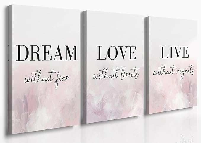 GUBIYU Love Decor for Bedroom Dream Live Quotes Posters Prints Set of 3 Pink Purple Home Decor Home Wall Art Large Dream Live Wall Art for Girls Women Gift Inspirational Wall Decor 24"X36"