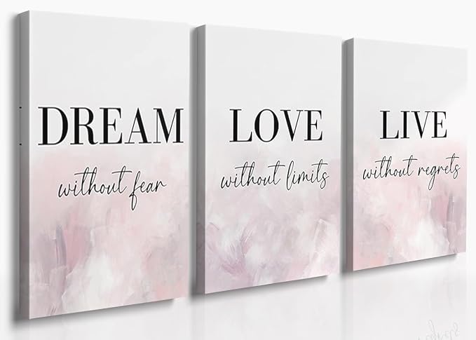 GUBIYU Dream Love Live Quotes Posters Prints Set of 3 Pink Purple Brushstroke Style,Home Decor Wall Art, Dream Without Fear, Love Without Limits, Live Without Regrets Inspirational Wall Decor 12"X16"