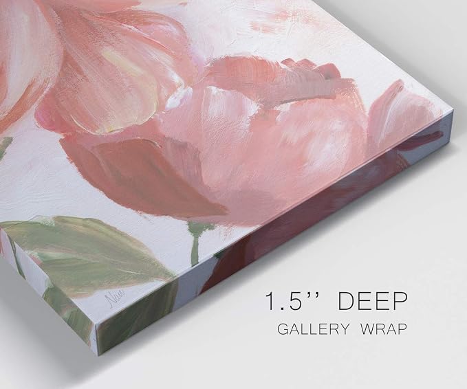Renditions Gallery Canvas Floral Wall Art Home Paintings & Prints Pink Blooming Flowers Glam Modern Botanical Vibrant Decorations Artwork for Bedroom Office Kitchen - 8"x16" LT43