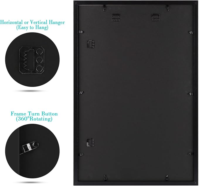 Frametory 6 Pack 16x24 Black Picture Frame with Real Glass Mat for 12x18