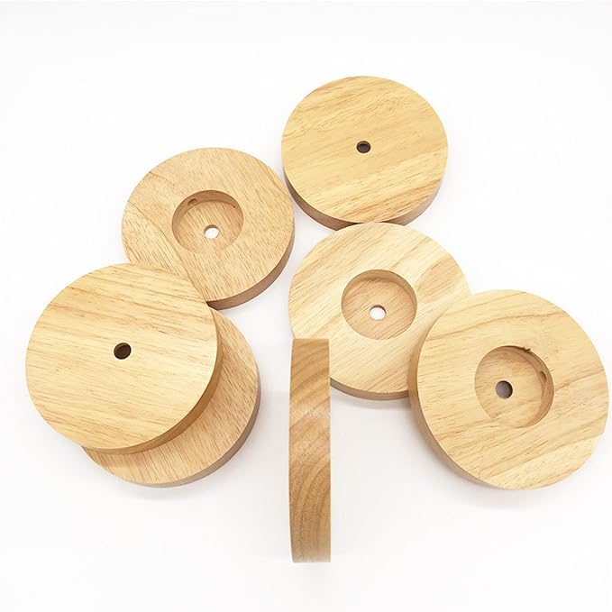 2 Pack Table Lamp Base Only 4.7'' Round Solid Wooden Stand Holder Foot for Desk Lighting Night LED Light Spotlight Wood Art Display Base DIY Craft Project