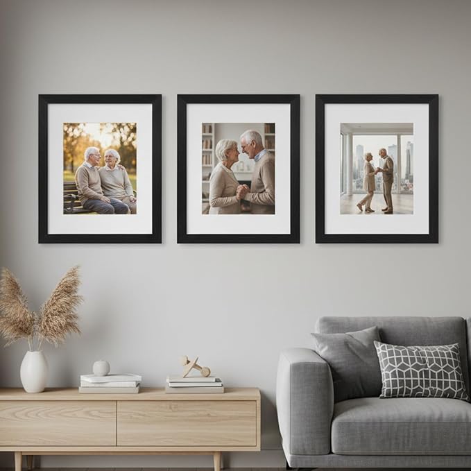12x16 Picture Frame-Black,8x12 Mat,Tempered Glass,Engineered Wood
