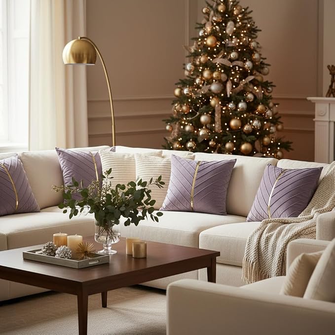 Velvet Throw Pillow Covers 18x18 inch Pack of 2 Gold Decor Purple