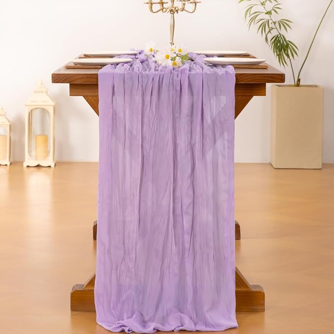 Cheesecloth Table Runner Fall Boho Wedding Birthday Party Home Decor | Lilac Purple 6pcs Rustic Gauze 10FT Cheese Cloth Sheer Farmhouse Runner for Baby Shower Bridal Holiday Decorations
