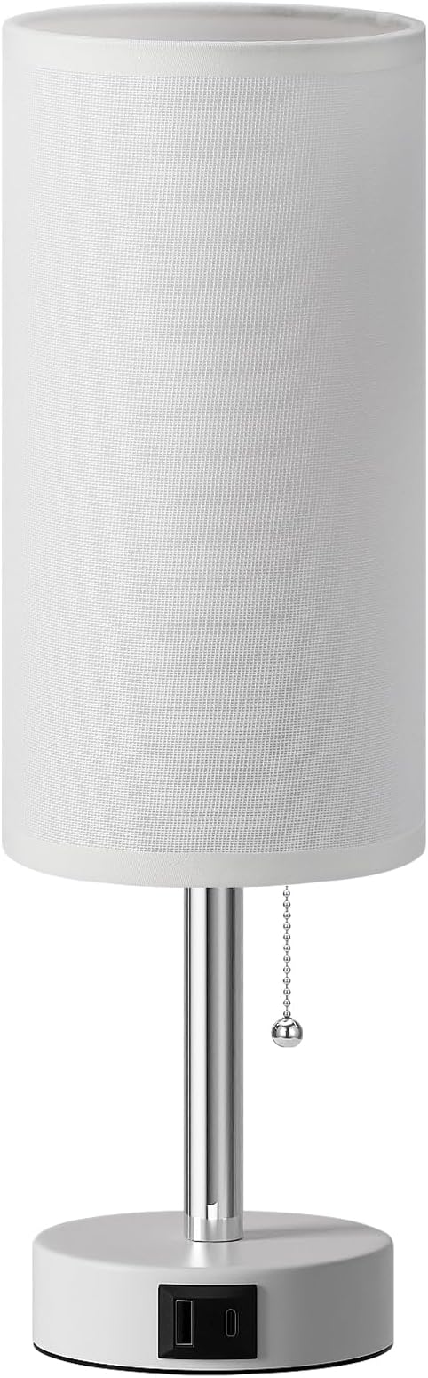 White Bedside Table Lamp for Bedroom - Small Nightstand Lamp for Girls