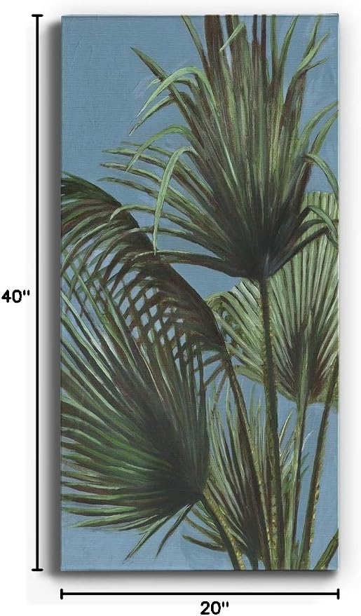 Renditions Gallery Canvas Nature Wall Art Home Paintings & Prints Elegant Green Palms Modern Glam Romantic Botanical Artwork Decorations for Bedroom Office Kitchen - 20"x40" LT43