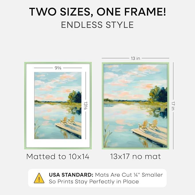 Homeforia 13x17 Green Picture Frame, High-End Metal, 10x14 Mat, Glass