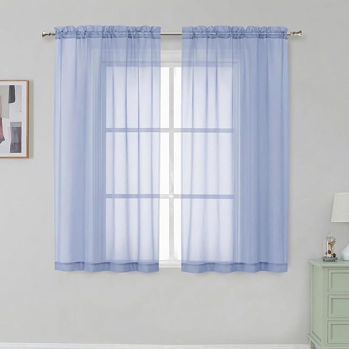 Simplebrand Rod Pocket Top Solid Voile Sheer Curtains for Bedroom, 54 Inch Length Drapes Set of 2, Lightweight and Light Filtering Elegant Denim Curtains Panels Window Treatment, 42W×54L, Denim