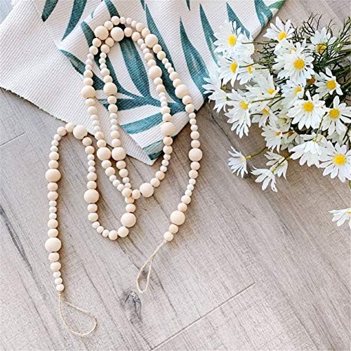 Anntool Wood Bead Garland 7.2 Feet, Farmhouse Garland Rustic Beads, Boho Beaded Garland Wall Hanging, Wooden Garland Beads Christmas Tree, Country Holiday Prayer Beads for Tiered Tray, Home Decor (2)