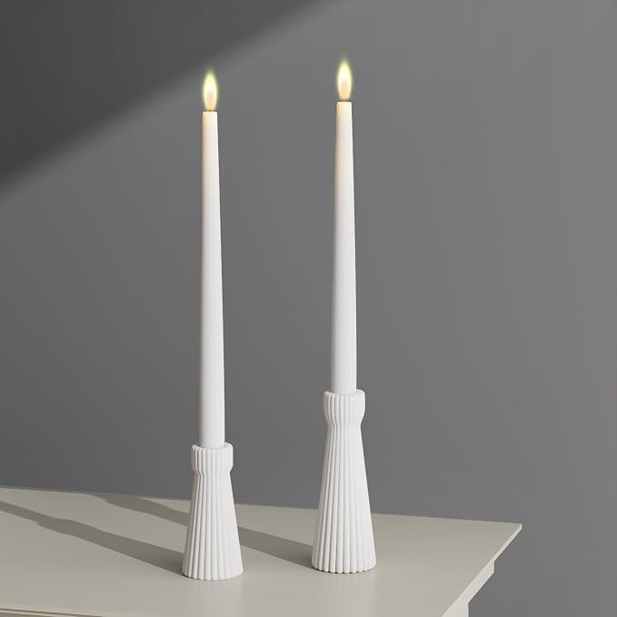 Taper Candle Holders Set of 2, White Ceramic Candlestick Holder Decor