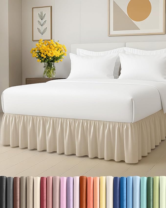 Bedskirt Queen Size Ruffle - Ruffled Bed Skirt - 12 Inch Drop - Wheat | Bedskirt with Platform, Ultra-Soft Premium Hotel Quality, Wrinkle Free, Fade & Shrink Resistant, for Women, Men, Kids & Teens