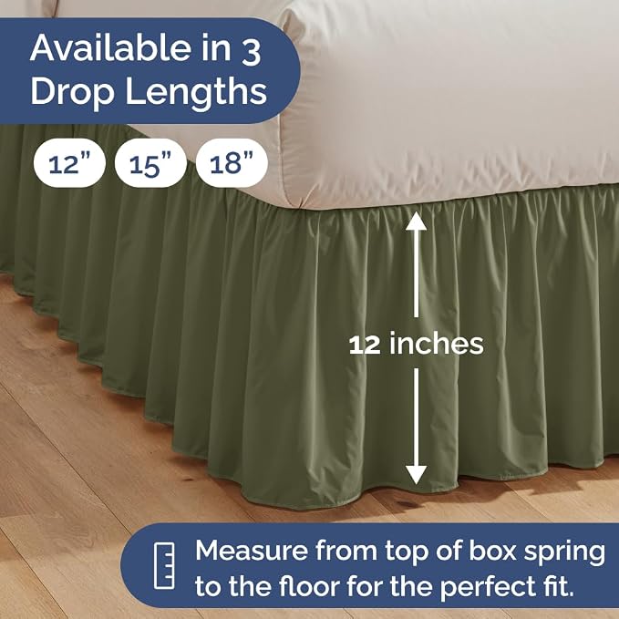 Bedskirt Full Size Ruffle - Ruffled Bed Skirt - 12 Inch Drop - Sage Green | Bedskirt with Platform, Ultra-Soft Premium Hotel Quality, Wrinkle Free, Fade & Shrink Resistant, for Women, Men, Kids & Teens