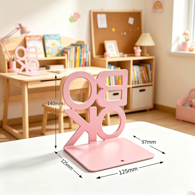 Book Ends-Metal BookEnds for Bookrack Desk,Books(Pink, 8 Pair)