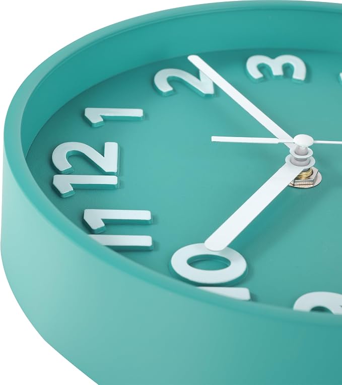 JENLYSTIME 8 Inch Vibrant Teal Modern Wall Clock – Silent Non-Ticking, Bold 3D Numbers, Precise Quartz Movement | Decorative Desk & Wall Clock with Stand for Home, Kitchen, Bedroom, or Office