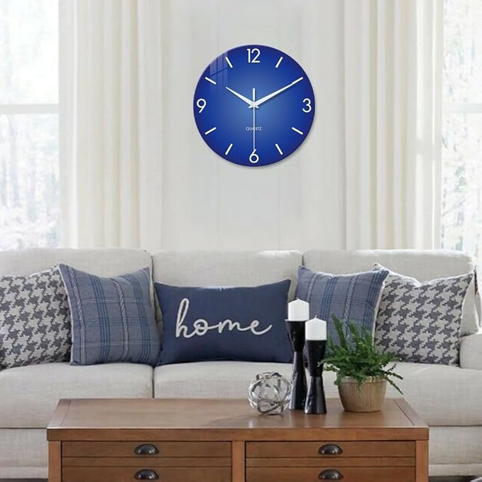 XFM Modern Blue Wall Clock 16 Inch Big Minimalist | Silent Non-Ticking Battery Operated Modern Simple Quartz for Living Room Bedroom Office Decor