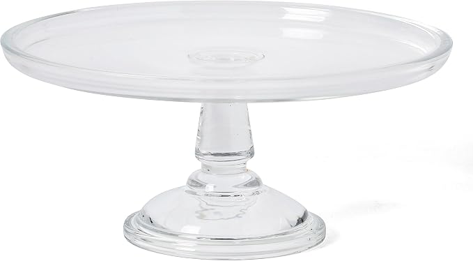 Martha Stewart Watercrest Glass Cake Stand with Dome, 10.2 Inch Clear Footed Pedestal Cake Stand with Glass Lid Cover, Handmade Glassware for Cakes and Desserts