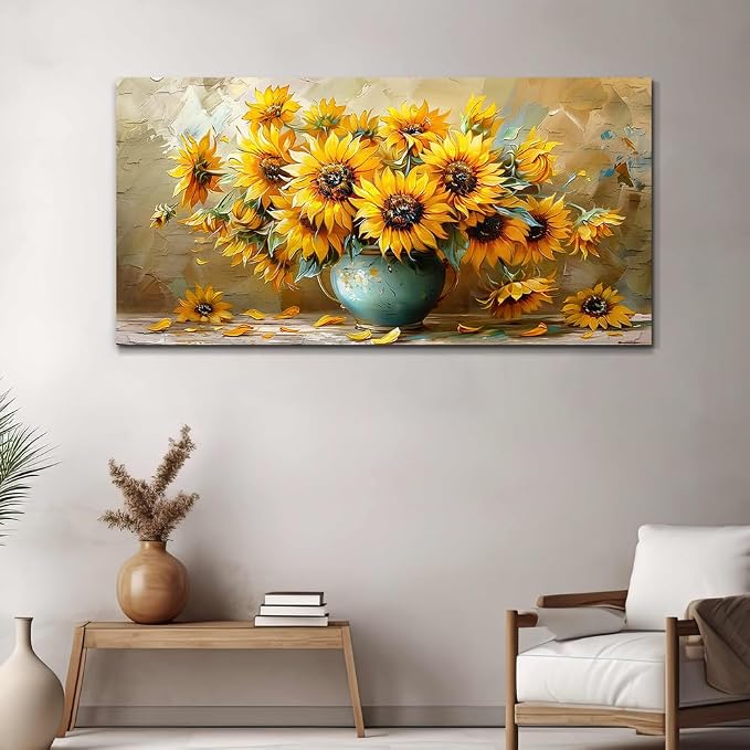 QIYILEXWART Canvas Wall Art For Living Room Large Wall Decor For Office Bedroom Decorations Sunflower Landscape Pictures Abstract Painting Artwork Room Wall Mural Aesthetic Home Decor 30x60 In