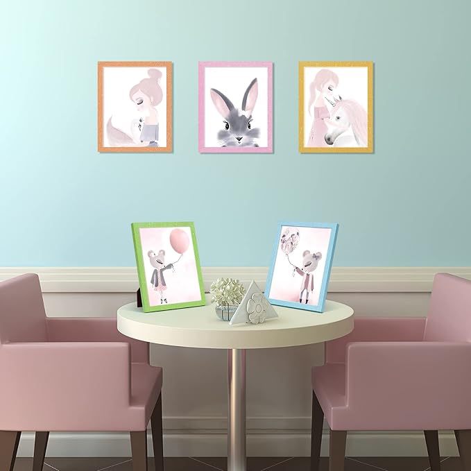 8x10 Colorful Picture Frame Set of 2, Wall Gallery 8 x 10 Glitter Photo Frames, Sparkle Cute Fun Artwork Frame for Wall or Tabletop (Orange)