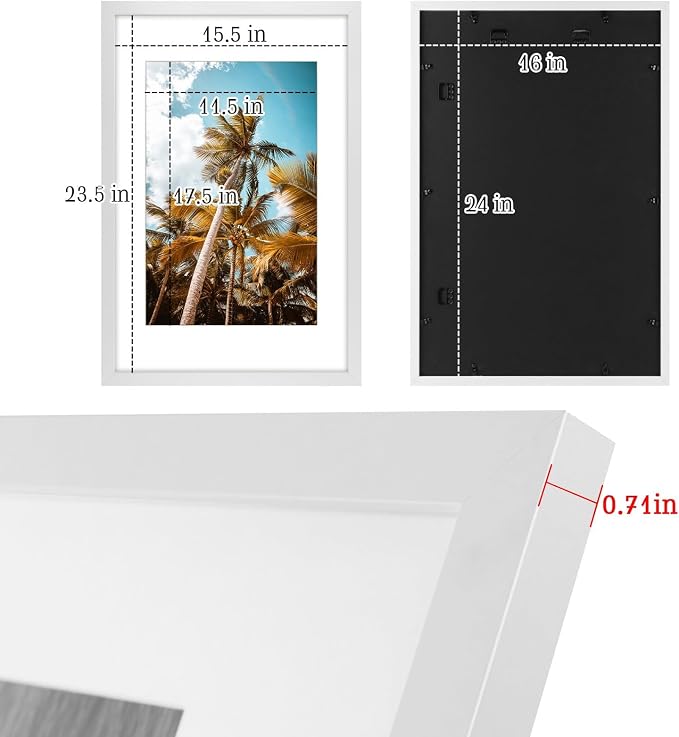 Frametory 16x24 White Picture Frame with Real Glass Mat for 12x18