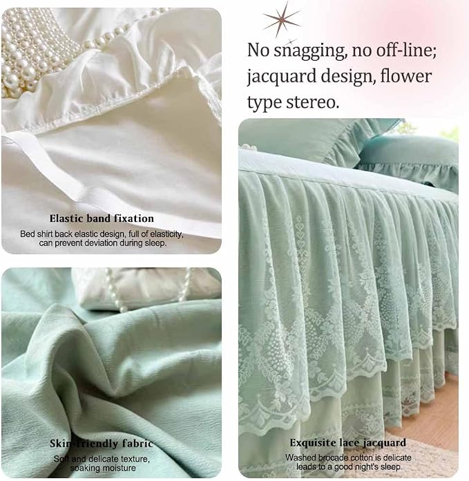 Lace Bed Skirt & Bedsheet Queen Size - 17 in. Drop, Easy Fit Ruffled Bedskirt Wrap Around Bedcover, Anti Wrinkle & Fade