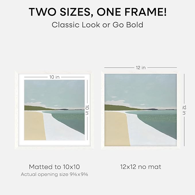 Homeforia 12x12 White Oak Picture Frame, High-End Wood, 10x10 Mat, Glass