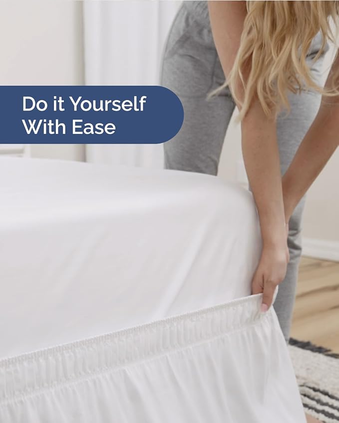 Wrap Around Dust Ruffle Bed Skirt, King Size Beds - 14 Inch Drop, White | Easy Fit Elastic Strap, Adjustable Pleated Bedskirt w/Brushed Fabric, Wrinkle & Fade Free, for Women, Men, Kids & Teens