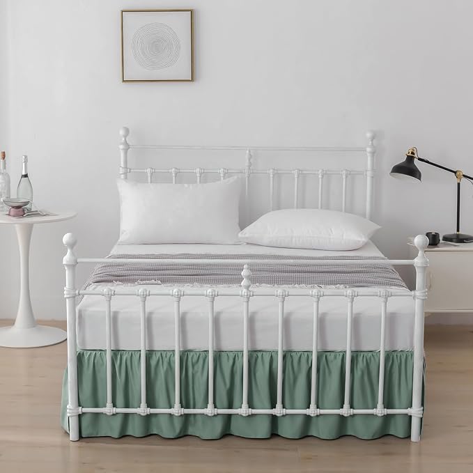 Bed Skirt Queen Size Ruffled Bed Skirt with Split Corners | 18 Inch Drop Dust Ruffle Bed Skirt with Platform, Sage Green, 18" Queen
