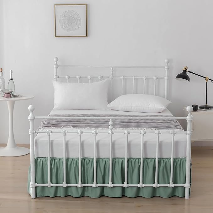 Bed Skirt Twin Size Ruffled Bed Skirt with Split Corners | 12 Inch Drop Dust Ruffle Bed Skirt with Platform, Sage Green, 12" Twin