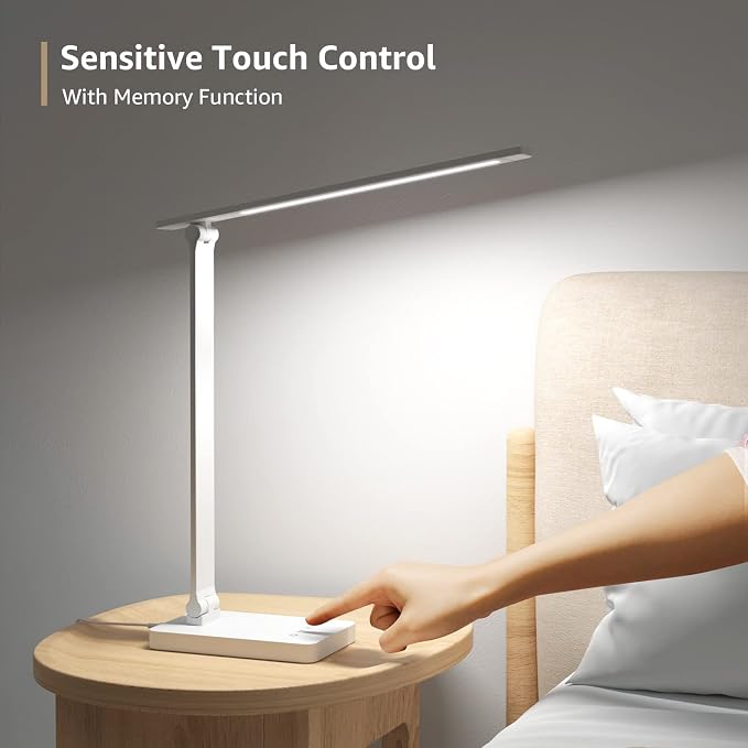 Lepro LED Desk Lamp with USB Charging Port for Dorm Room, 700LM 9.5W, White