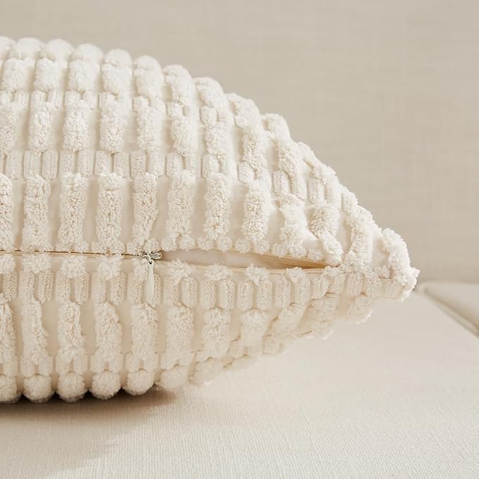 Fancy Homi 4 Packs Decorative Throw Pillow Covers for Living Room Couch Bed, Modern Farmhouse Boho Home Décor Accent Cushion Case, 24" x 16", Cream