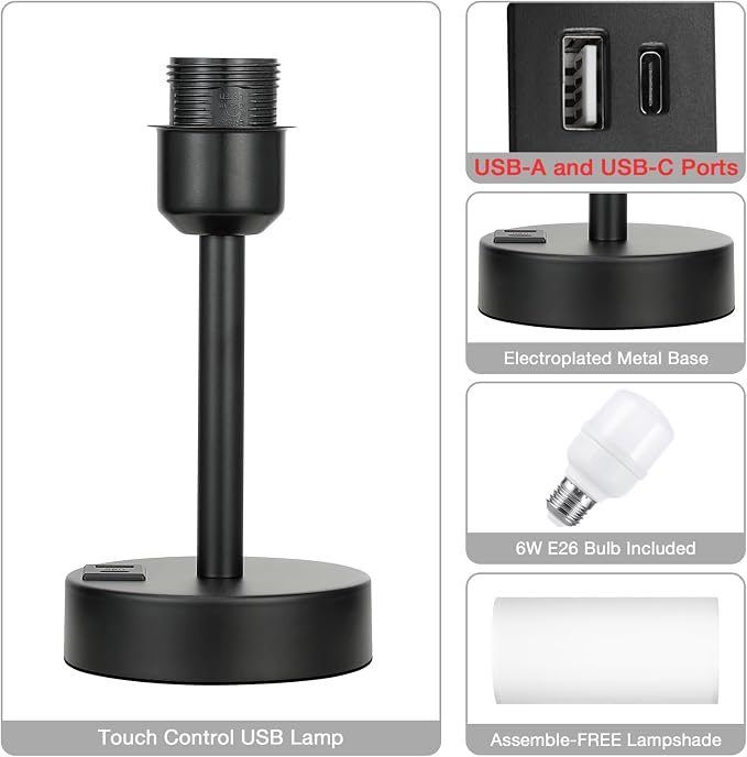 White Touch Table Lamp for Bedroom - Dimmable Bedside Desk Lamp for Kid