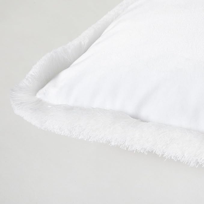 JUSPURBET White Decorative Velvet Fringe Throw Pillow Covers 26x26 Set of 2 Boho Soft Cushion Case for Home Decor Living Room Couch Sofa Bed