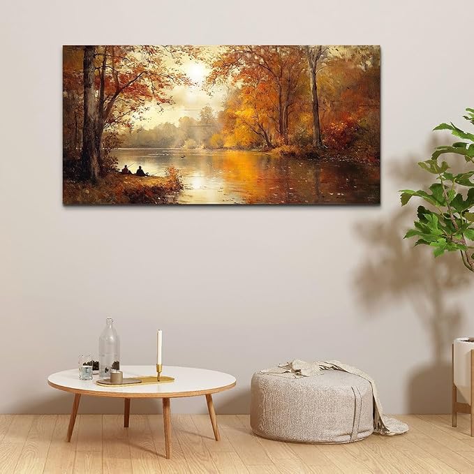 FUHAIHUA Canvas Wall Art For Living Room Large Wall Decor For Bedroom Modern Office Wall Decorations Saffron Yellow Tree Landscape Painting Forest Pictures Artwork Ready To Hang Home Decor 20"x40"