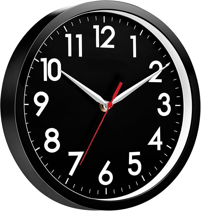 AKCISOT 8 Inch Wall Clock, Silent Battery Operated Analog Clock, Black | Small Size | Bedroom | Office | Kitchen | Bathroom | Classroom | Modern | Easy to Read