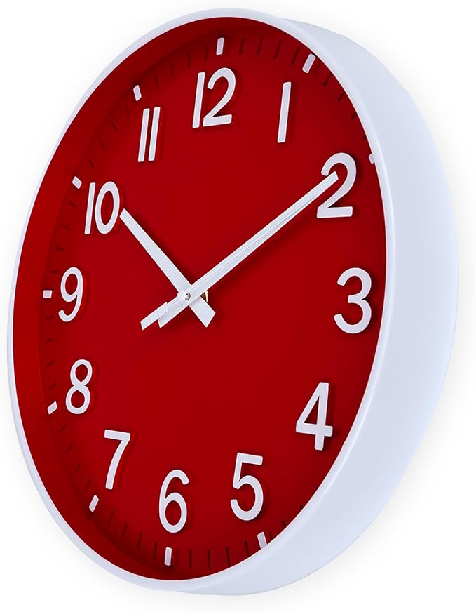 HZDHCLH 12 Inch Silent Wall Clock Battery Operated Non Ticking Red | 12 inch Silent Non Ticking Modern Christmas Wall Clock for Living Room Bedroom Kitchen Office Classroom Decor