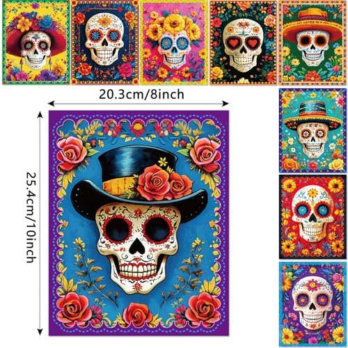 Adduster Day of The Dead Poster - 9 Piece Day of the Dead Decorations | Sugar Skull Wall Art Sugar Skull Art Print for Mexico Day Day of the Dead Halloween Wall Decor Living Room Decor (colorful)