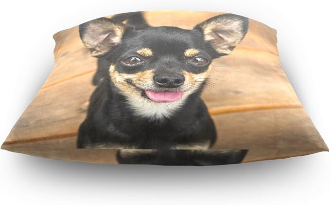 Hokkien Cute Smiling Black Chihuahua Decorative Square Throw Pillow Case Cushion Cover for Sofa Bedroom Car Double-Sided Design 16 x 16 inch