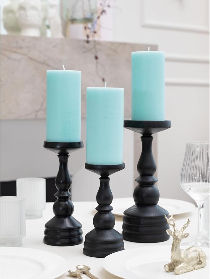 CANDWAX Large Pillar Candles 3x6 Inch – Set of 3 Unscented Dripless Light Turquoise Candles, Rustic Style for Home Decor, Events, Weddings