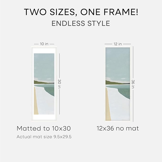 Homeforia 12x36 White Oak Picture Frame, High-End Wood, 10x30 Mat, Glass