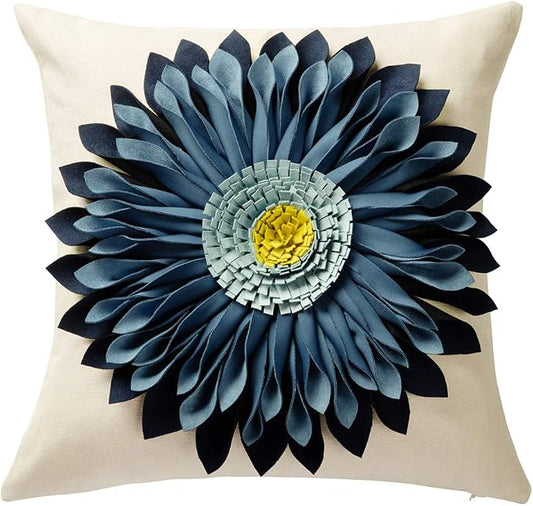 OiseauVoler 3D Sunflower Handmade Throw Pillow Covers 18x18 Inch Navy Blue | decorative floral pillowcases pillow sham for couch living room home bed decor dog hair resistant