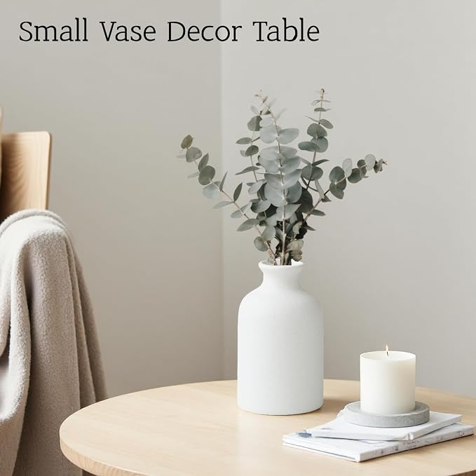 Small White Ceramic Vase Set of 3,Modern Boho Farmhouse Flowers Vases | Decorative Vase for Dried Flowers,Pampas Grass,Home Decor,Shelf,Bathroom,Centerpiece for Entryway Table Distressed